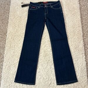 NWT ABM JEANS 11 blue with white embroidery and bling pockets